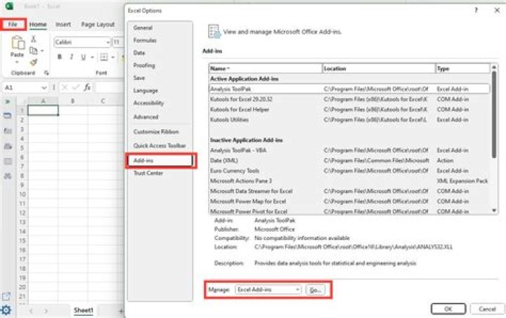Add-ins of excel