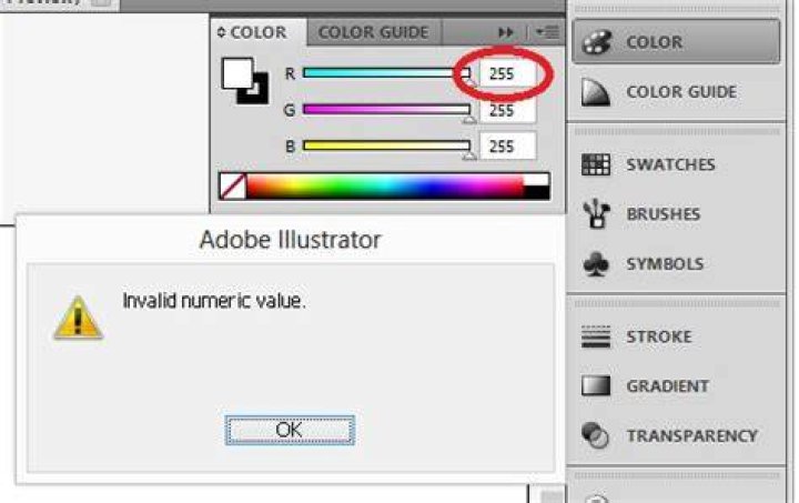 Adobe color picker and error message