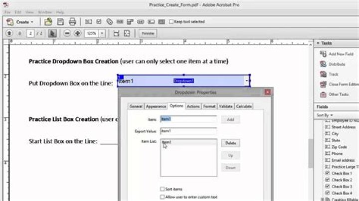 Adobe Reader dropdown