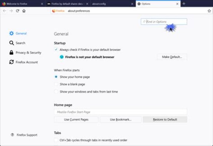 Advanced options menu Firefox