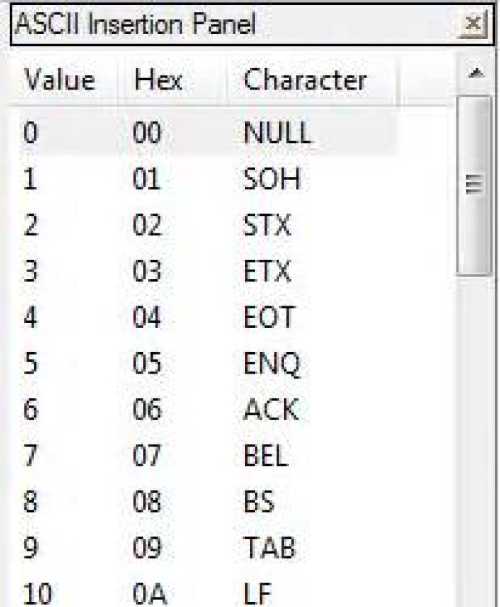 ASCII Insertion Panel