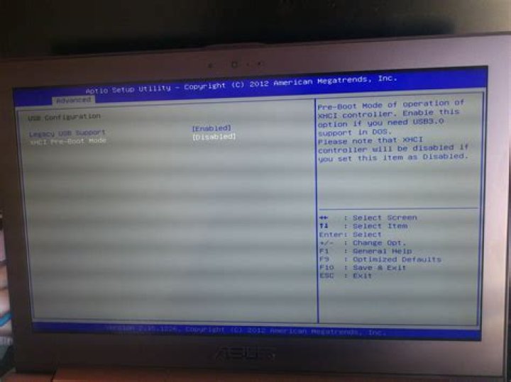 Asus UX32VD Advanced USB BIOS screen