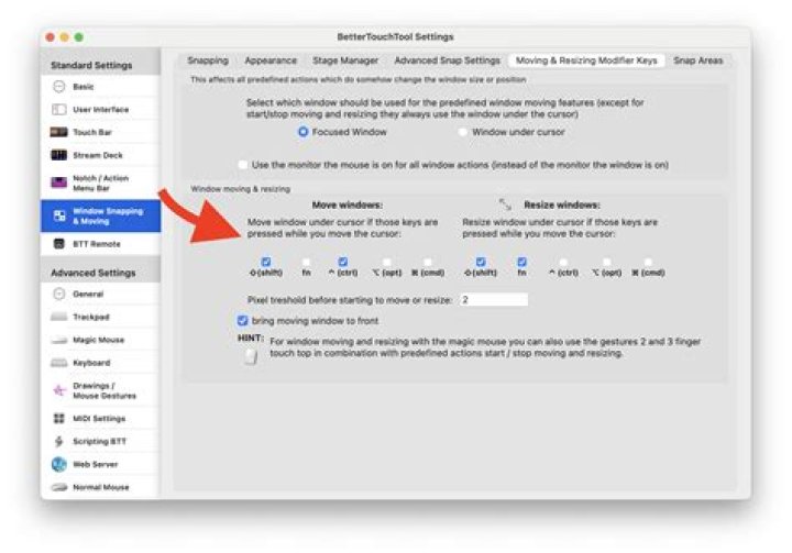 BetterTouchTool - Move windows