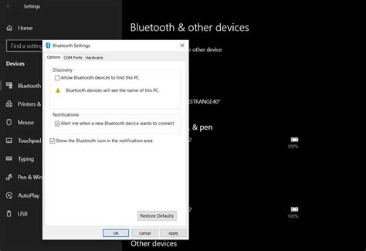 Bluetooth settings dialog