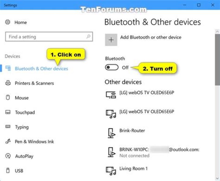 Bluetooth settings turned off