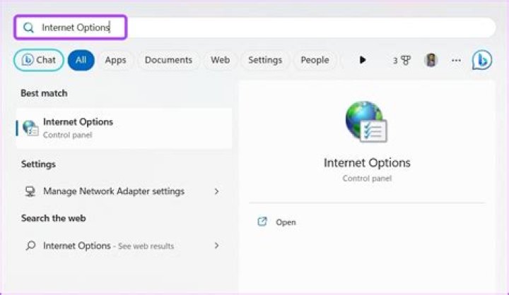 Changing Internet Options screenshot