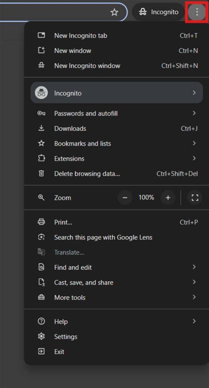 Chrome menu