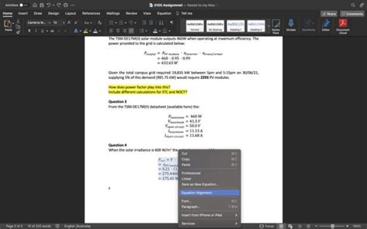 clicking equation alignment option
