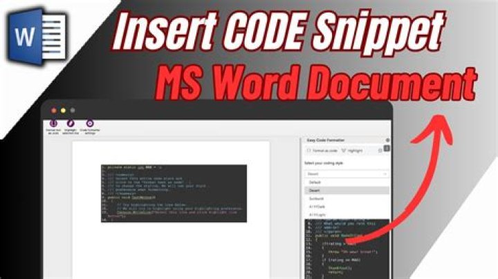 Code Snippet in MS Word Screenshot