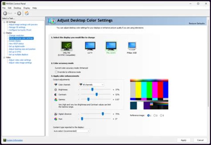 Colour Management screen