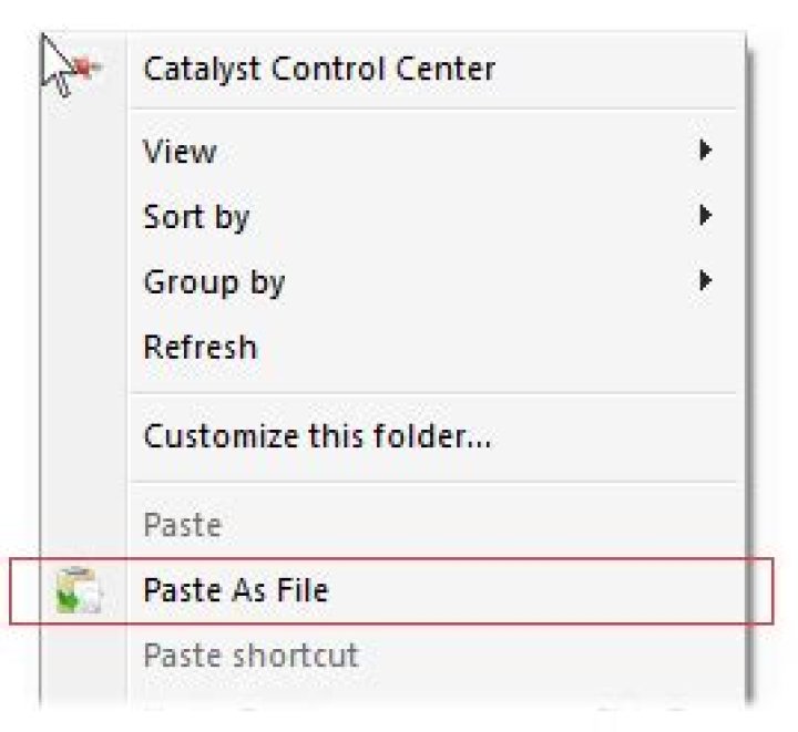 context menu showing PasteAsFile
