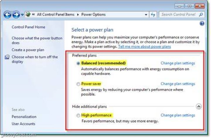 CONTEXT: Windows 7 Power Settings