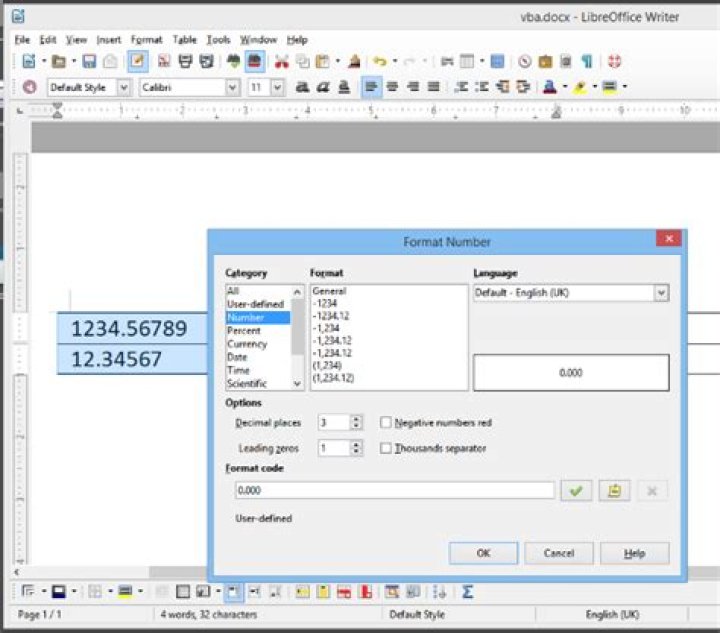 Controlling decimal places in Microsoft Word