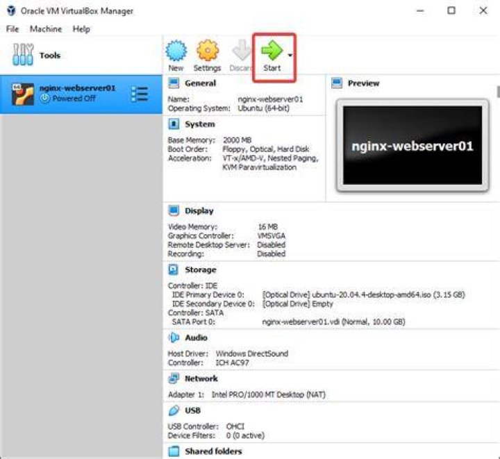 copy of VBox Manager screen for my VM