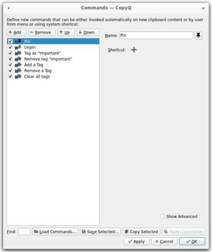 CopyQ Commands / actions