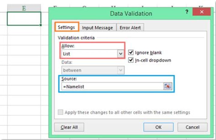 Data Validation Settings