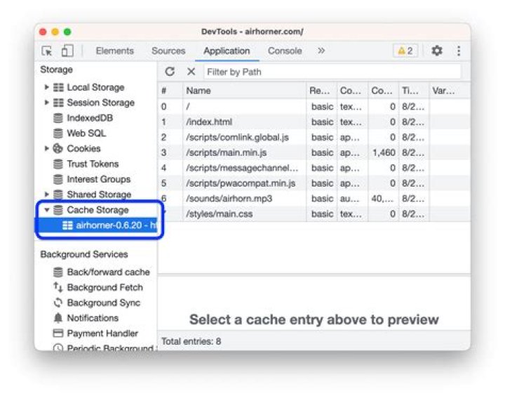 Devtools Cache