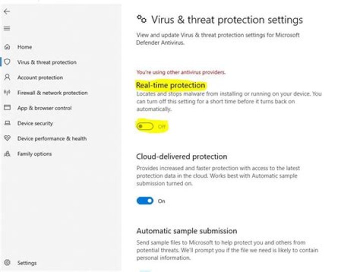 disable real-time protection alerts