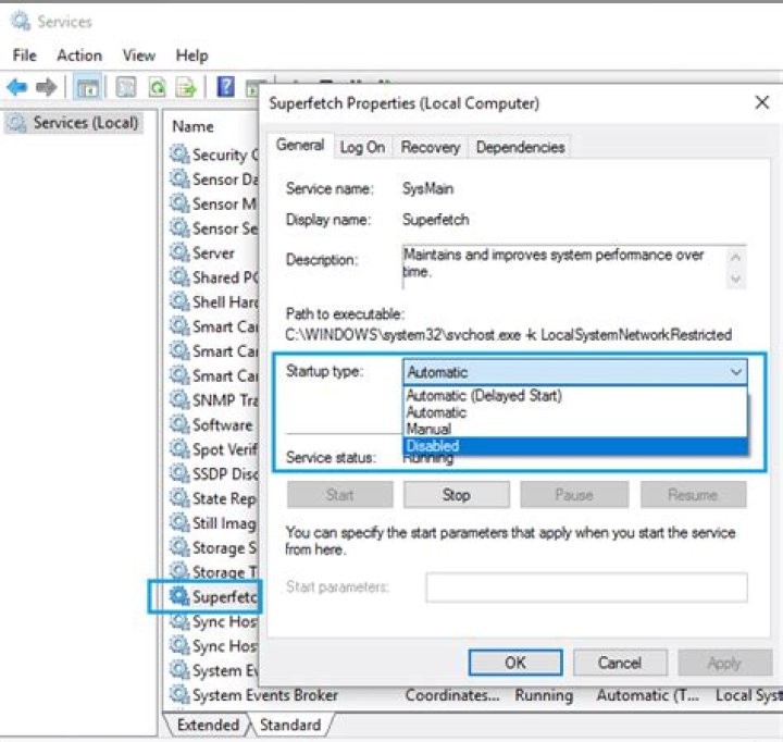 Disable SuperFetch