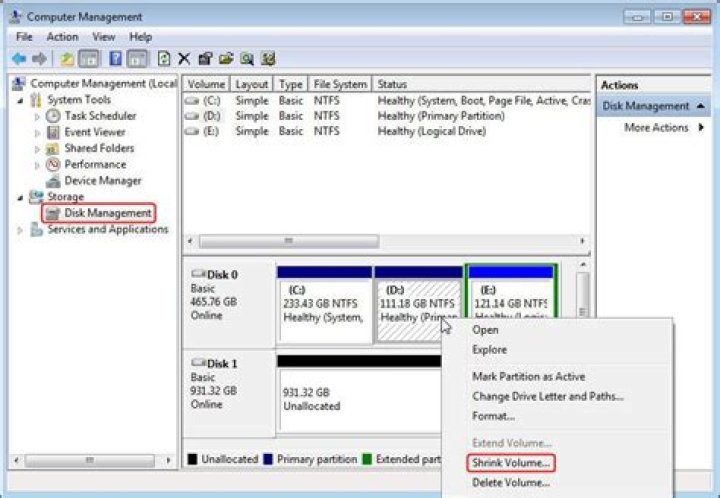Disk Management - shrink volume