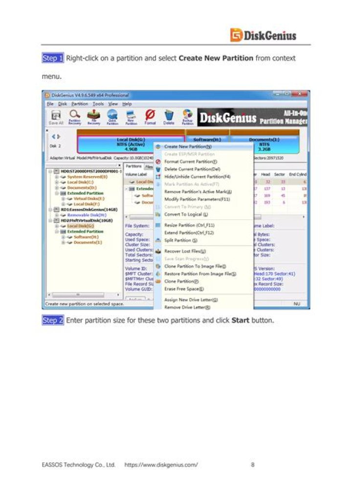DiskGenius context menu