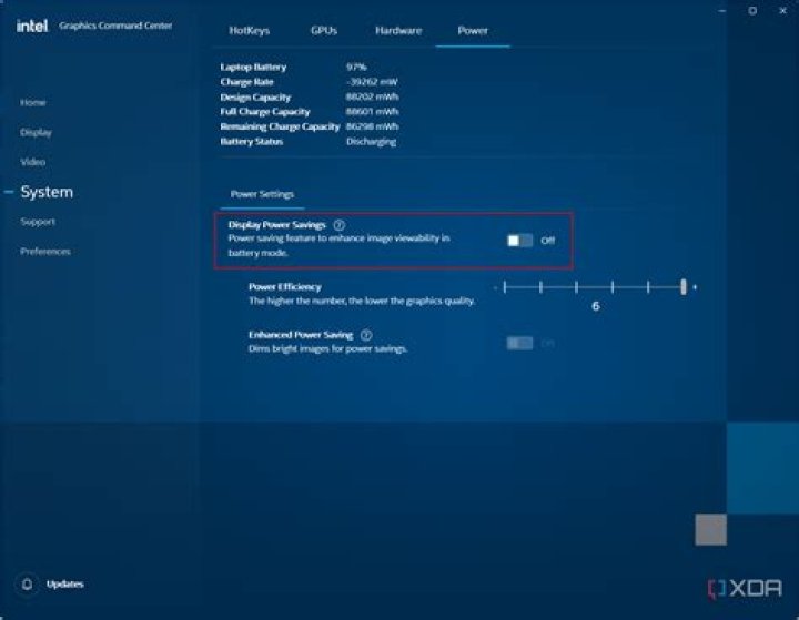 Display Power Savings in Intel® Graphics Command Center