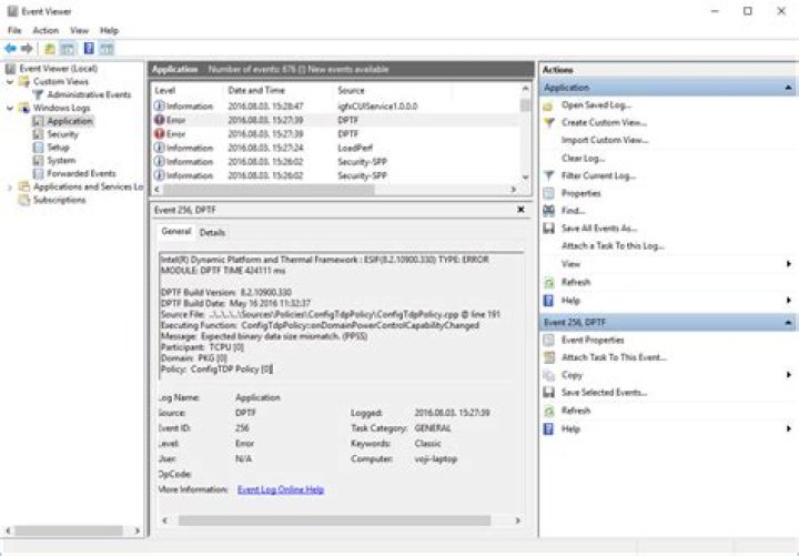 DPTF crash event in Event viewer