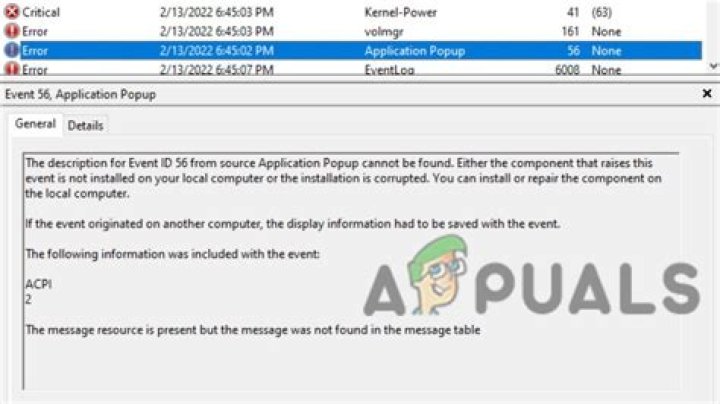 error event dialog