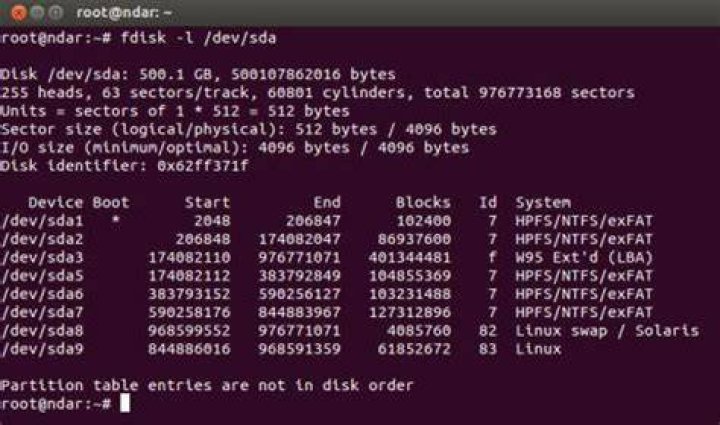 Example of fdisk -l output