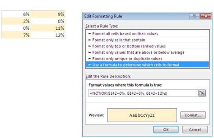 Excel: Conditional formatting if cell is not equal to one of multiple values