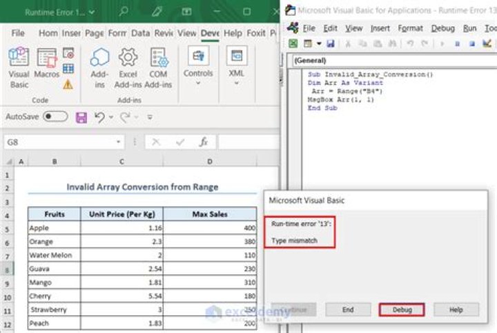 Excel VBA - "Run-time error 13: Type mismatch" when cell range is more than 1