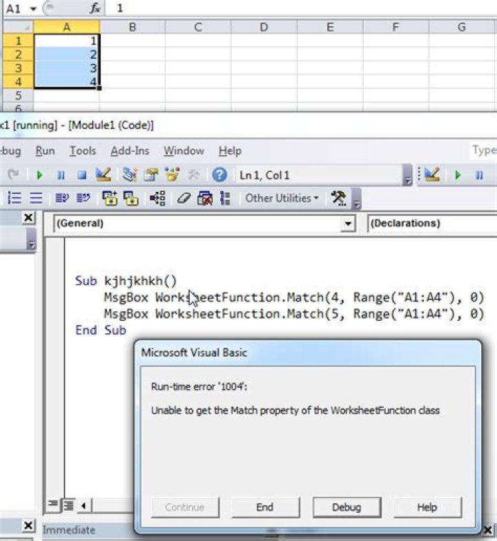 EXCEL VBA - runtime error 1004 - Unable to get Match property of the WoksheetFunction class