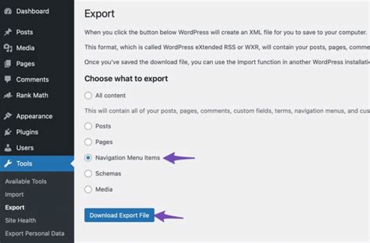 Export menu