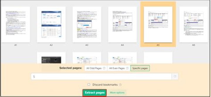 Extract PDF pages using sejda.com
