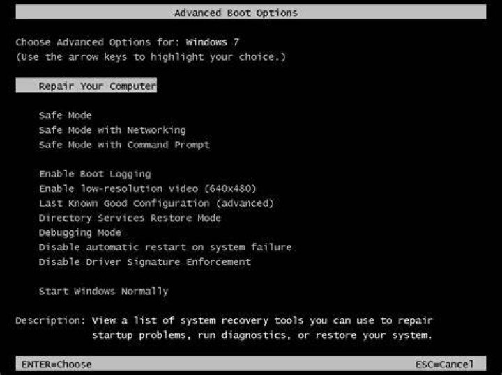 F8 not showing "Advanced Boot Options" on a Windows 7 PC