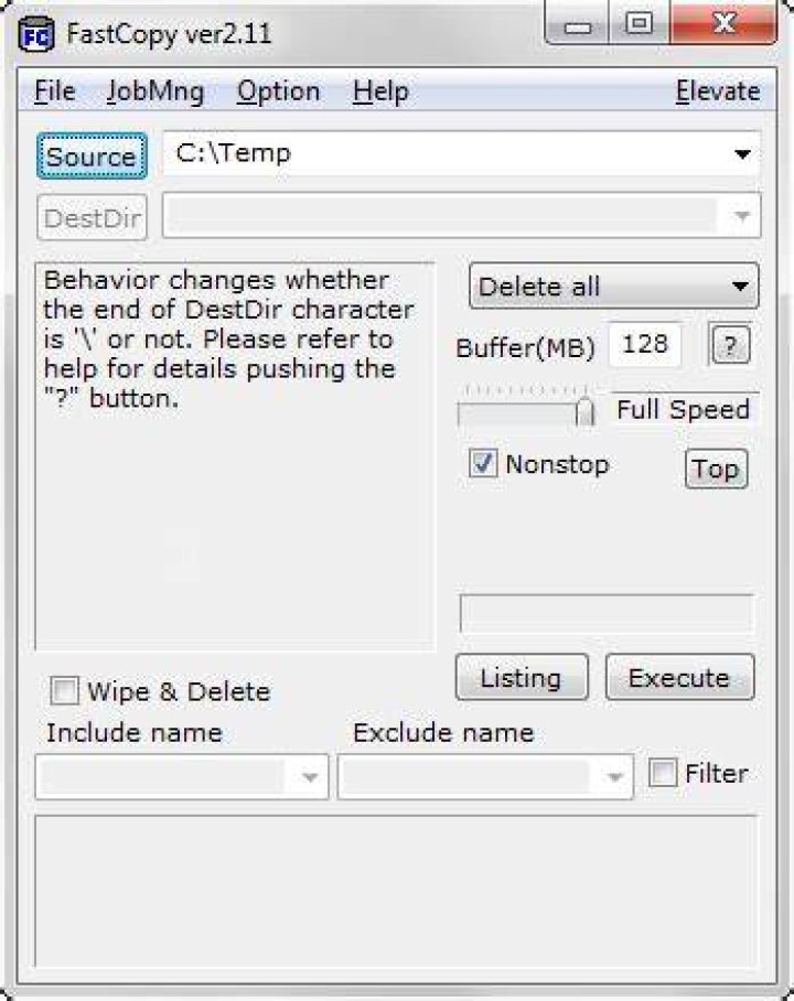 FastCopy delete dialog screenshot