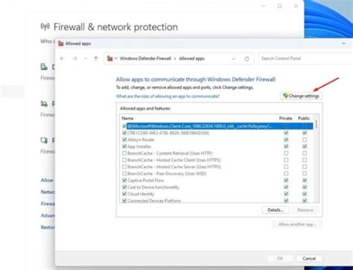 Firewall settings screenshot