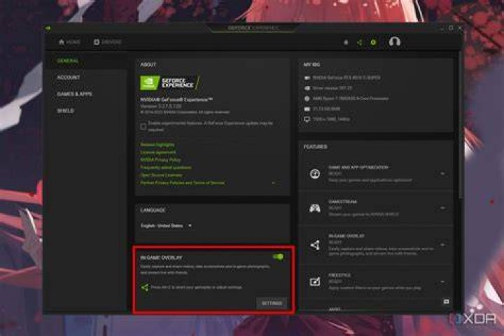GeForce Experience Settings Page
