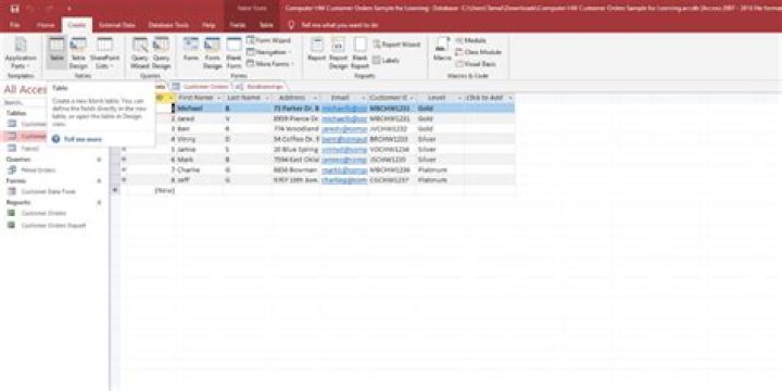 Generate list of Microsoft Access database tables