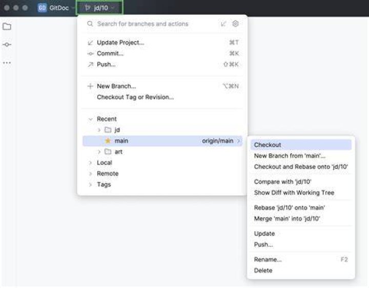 Git branches menu