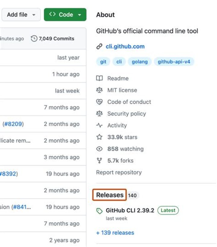 GitHub Releases Link Example - Screenshot. A cropped image of the main GitHub web interface is marked in a red square. A text link inside the marked area reads Releases, 90, which leads to a list of all the GitHub Releases for the project. A separate text link below Releases, 90, links to the most recent release, with the identifier 7 dot 11 dot 1 and a GitHub generated tag reading Latest. Additionally, a text tag below that link reads, 3 days ago. This latest release link leads to a page just for that GitHub release, with no other releases listed. A third and final text link below the latest release link reads + 89 releases, and leads to the same page as Releases, 90