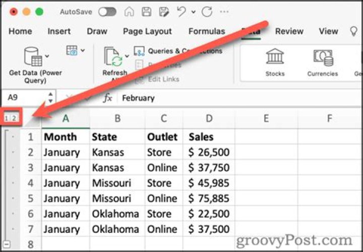 Group outline level buttons in Excel