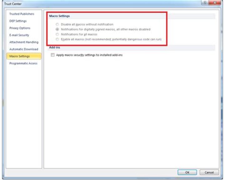 Group policy to grey out macros security setting