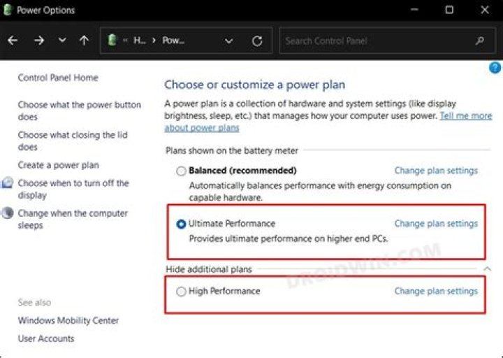 High performance power plan