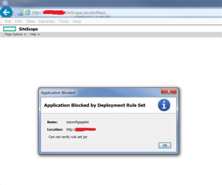 How can I get around a "Can not verify rule set jar" error when accessing a website