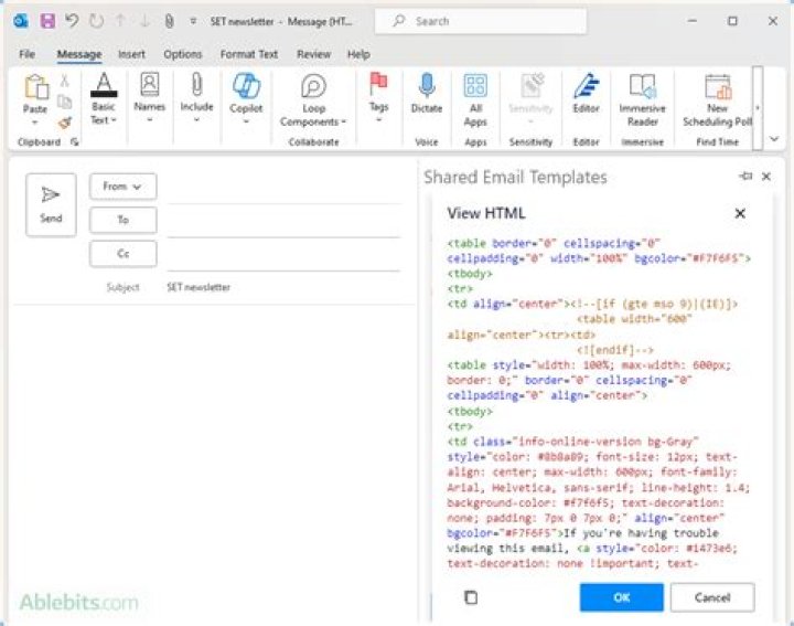 How can I put a HTML code in Outlook 2010?