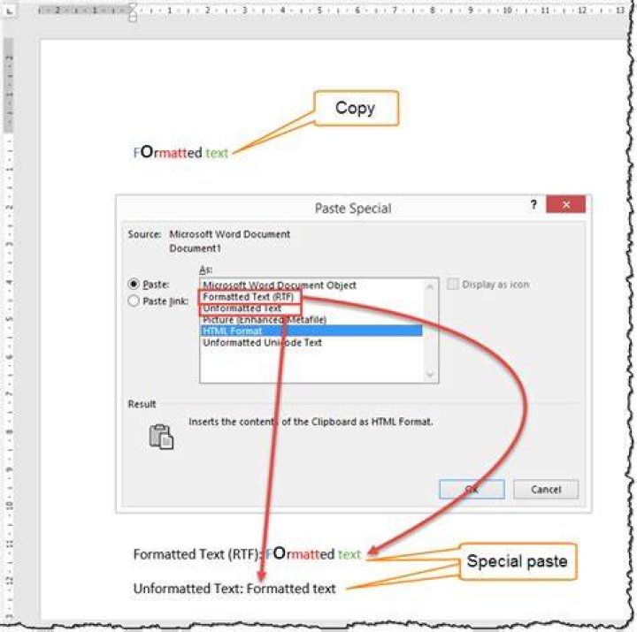 How can I use the keyboard to choose how to paste text in MS Word?