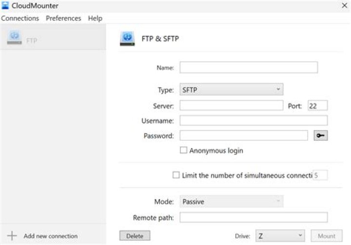 How do I connect to SFTP server with web browser?