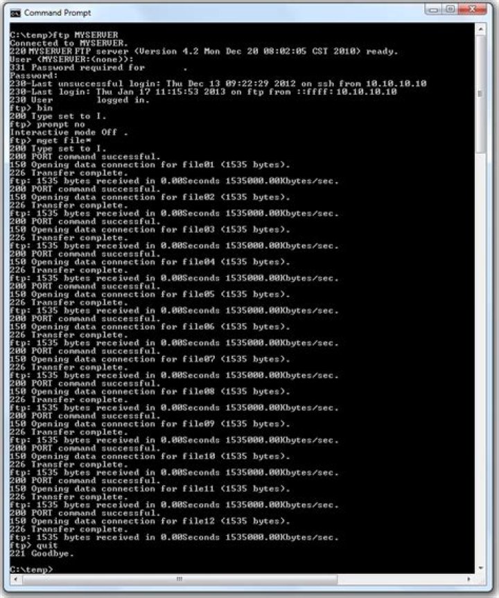 How do I FTP multiple files from the command line?