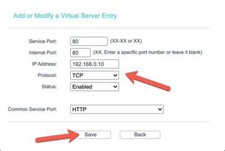 How do I portforward to a specific port on the private IP device?